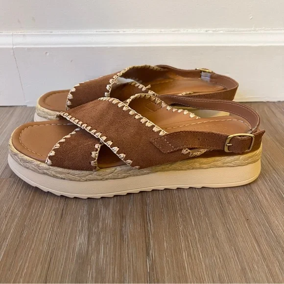 Fabio Maggenti Brown Suede Crochet Raffia Sandals Italy Sz 9 boho platform - Picture 2 of 7